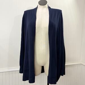 Lands End 3X 24W-26W Cardigan Sweater Navy Blue Open Front Cotton Preppy Classic